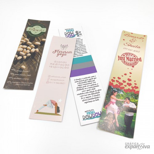 MARCA PÁGINA  - COUCHE 300G + LAM. FOSCA + VERNIZ LOCALIZADO 4x4 - 8x8x9x9 cm