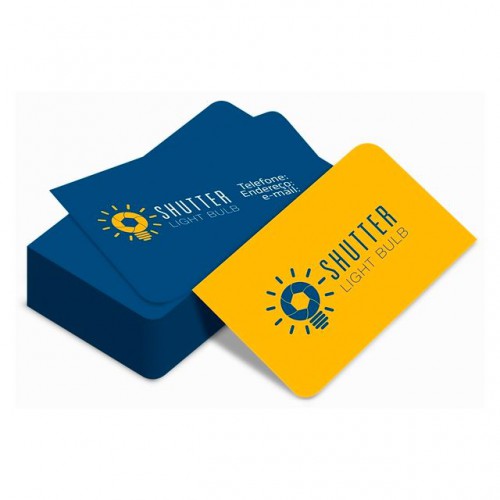 CARTÃO DE VISITA COUCHE 300G 4X4 cores + VERNIZ UV TOTAL FRENTE, 2 ou 4 cantos arredondados